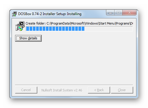 Процедура инсталляции эмулятора в окне Мастера установки программы DosBox в Windows 7